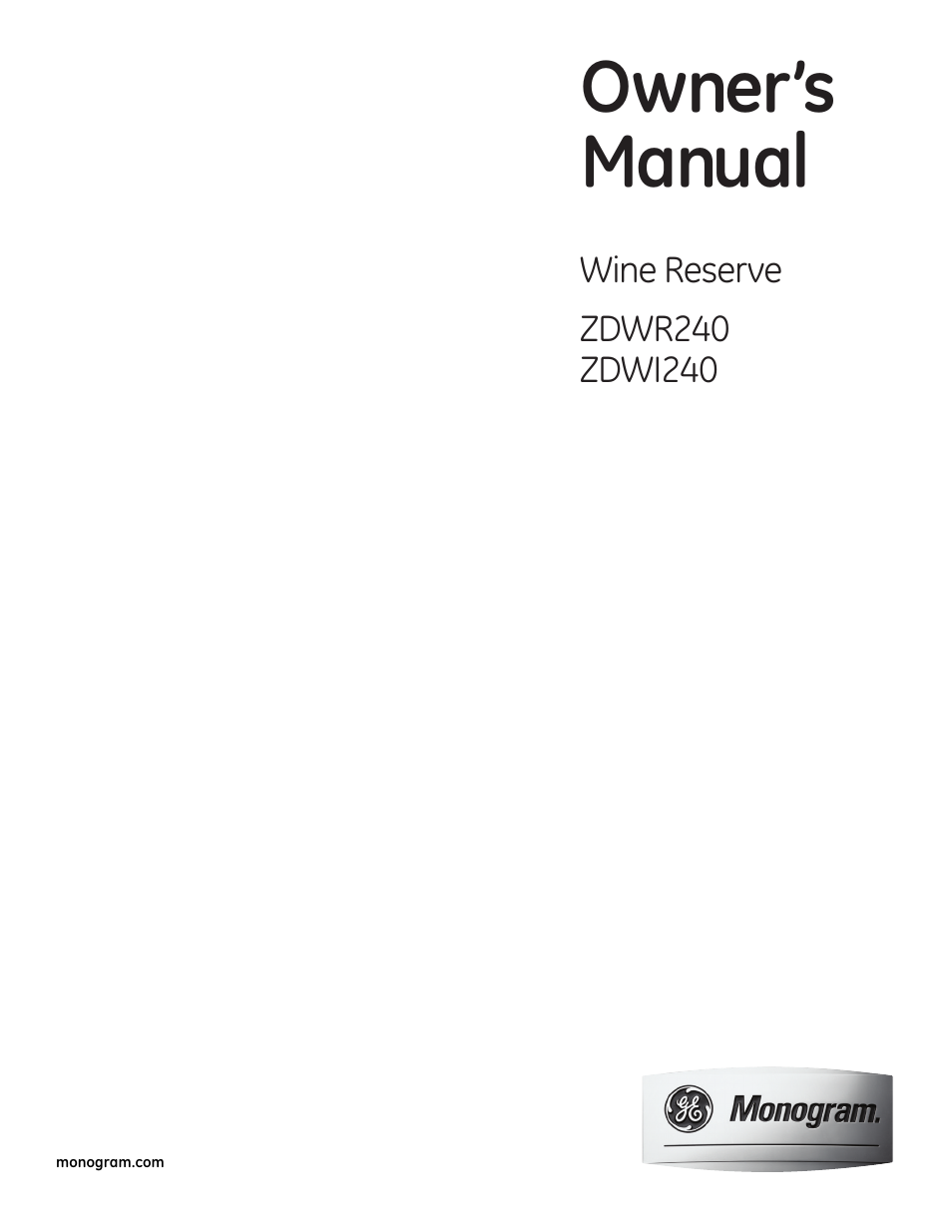 GE Monogram ZDWR240 User Manual | 20 pages