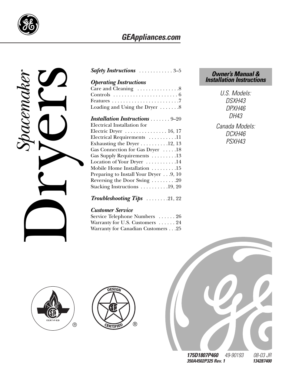 GE Monogram PSXH43 User Manual | 26 pages