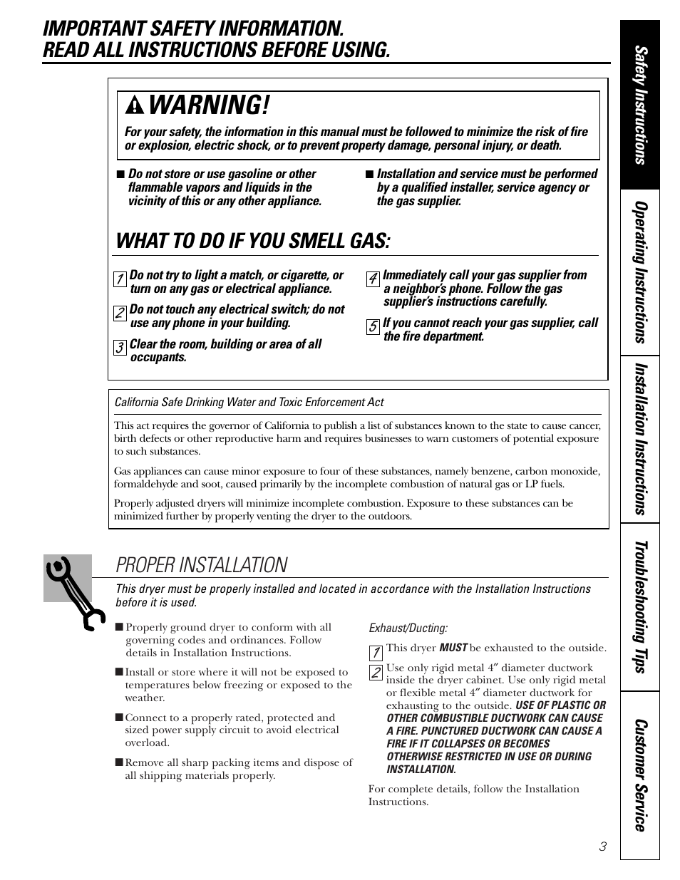 Warning, 21 proper installation, What to do if you smell gas | GE Monogram PSXH43 User Manual | Page 3 / 26