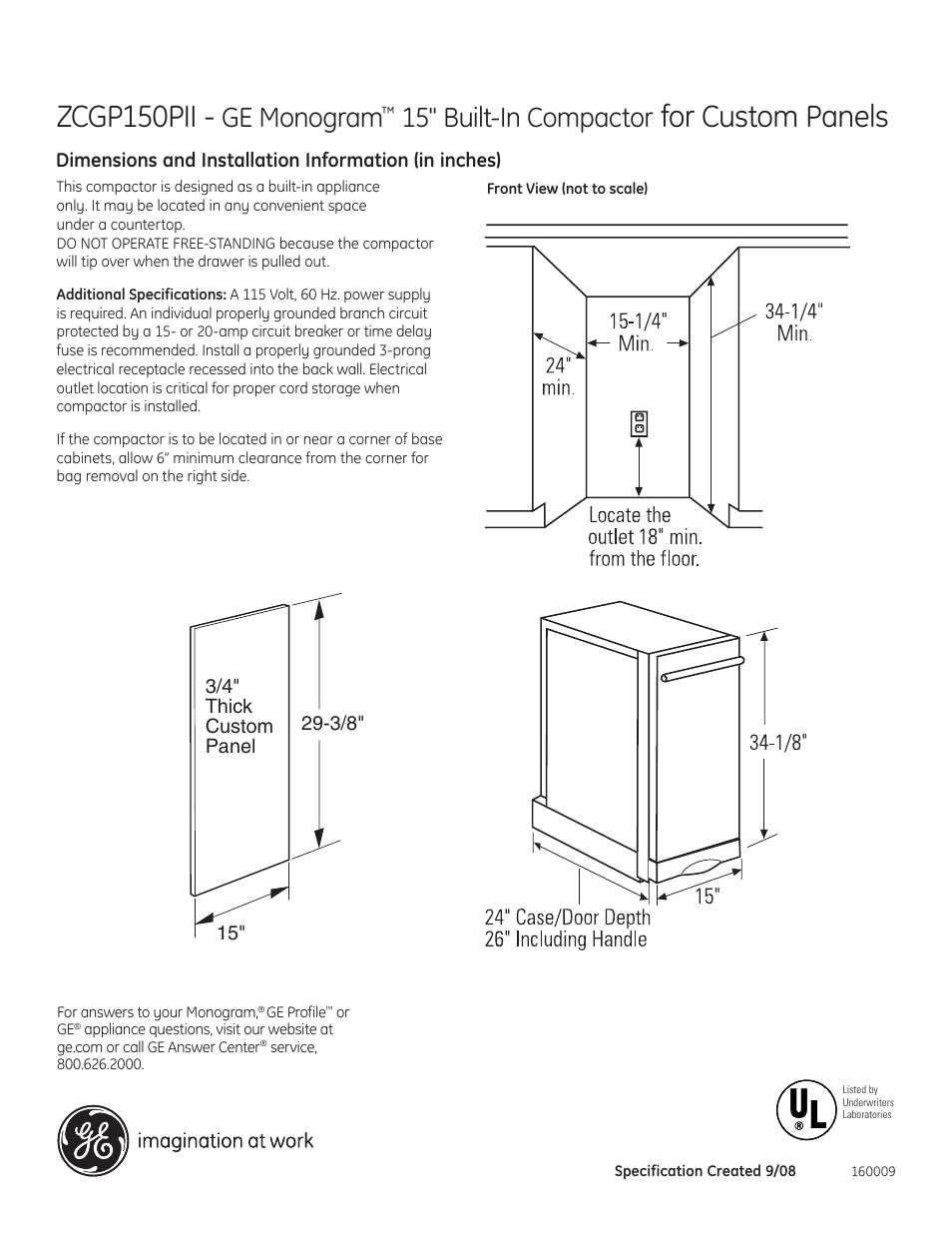 GE Monogram ZCGP150PII User Manual | 2 pages
