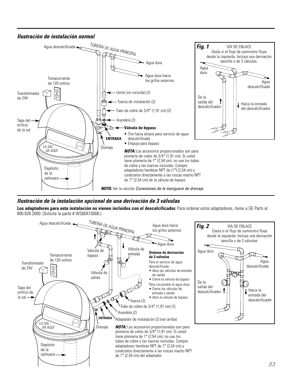 33 ilustración de instalación normal, Fig. 1, Fig. 2 | GE Monogram GXSF30H User Manual | Page 33 / 60