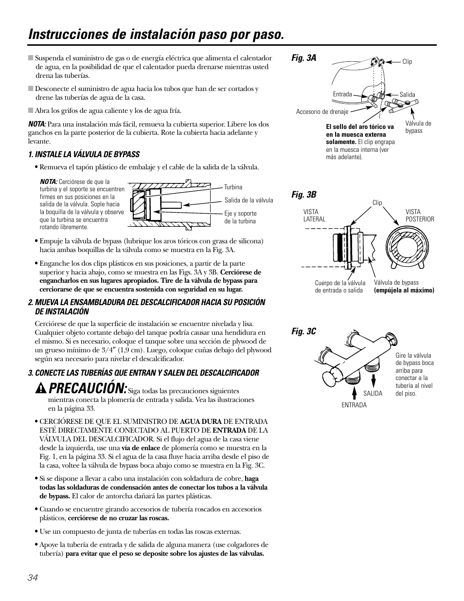 Instrucciones paso por paso, Instrucciones paso por paso –39, Instrucciones de instalación paso por paso | Precaución | GE Monogram GXSF30H User Manual | Page 34 / 60