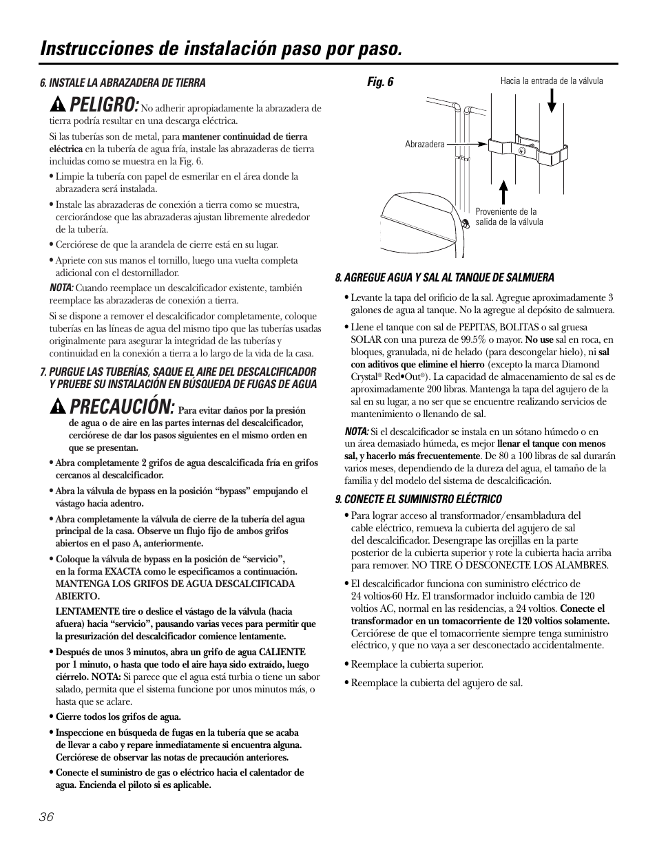 Peligro, Precaución, Instrucciones de instalación paso por paso | GE Monogram GXSF30H User Manual | Page 36 / 60