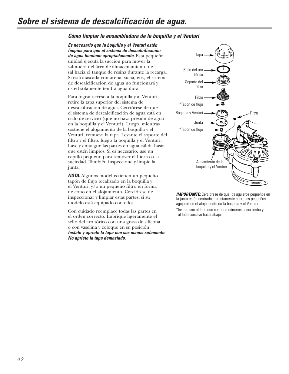 Sobre el sistema de descalcificación de agua | GE Monogram GXSF30H User Manual | Page 42 / 60