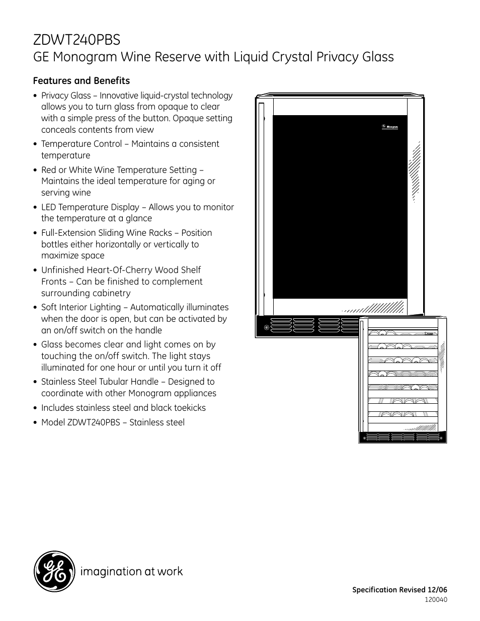 Zdwt240pbs, Zdbt240pbs | GE Monogram ZDWT240PBS User Manual | Page 3 / 3