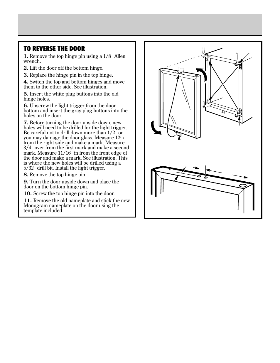 Reversing the door swing, 9reversing the door swing | GE Monogram ZDW24 User Manual | Page 9 / 12