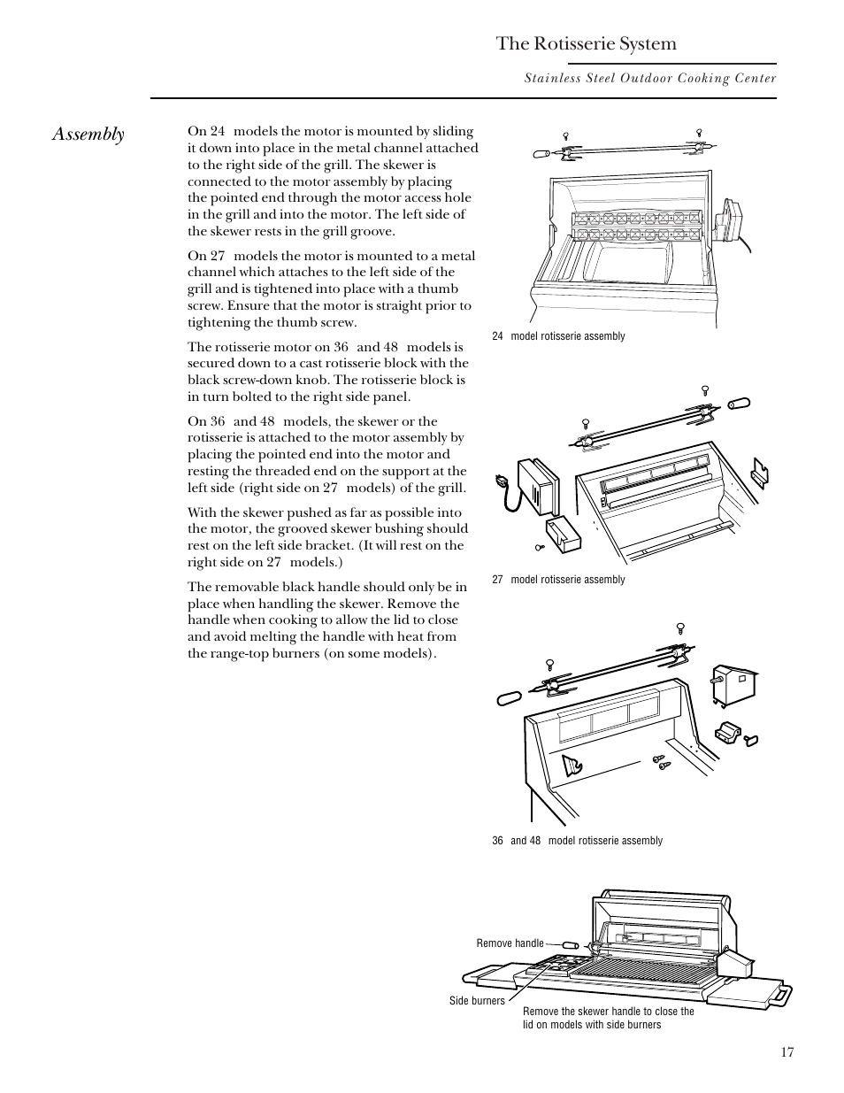 The rotisserie system, Assembly | GE Monogram Outdoor Cooking Center 48 User Manual | Page 17 / 32