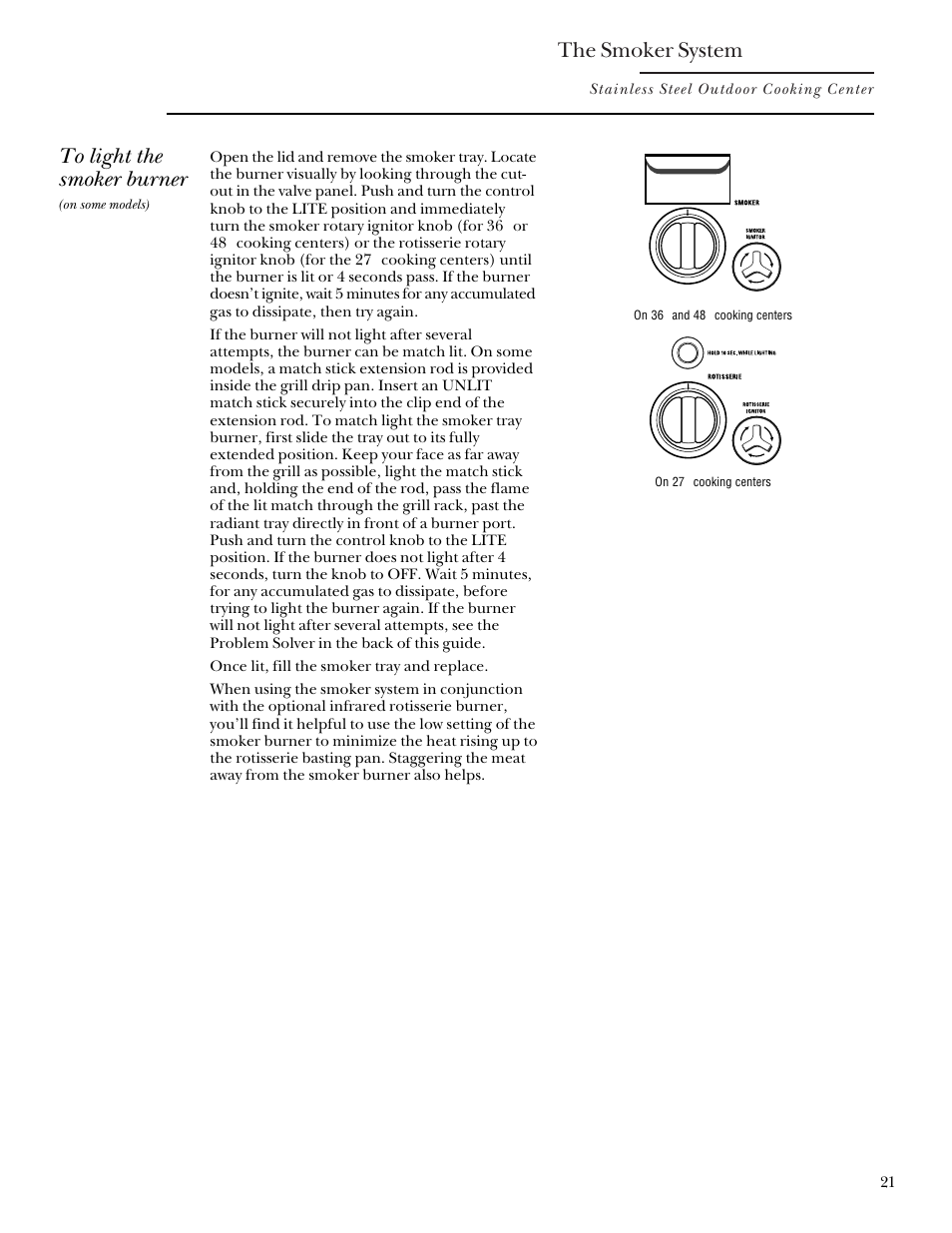 Smoker system, The smoker system | GE Monogram Outdoor Cooking Center 48 User Manual | Page 21 / 32