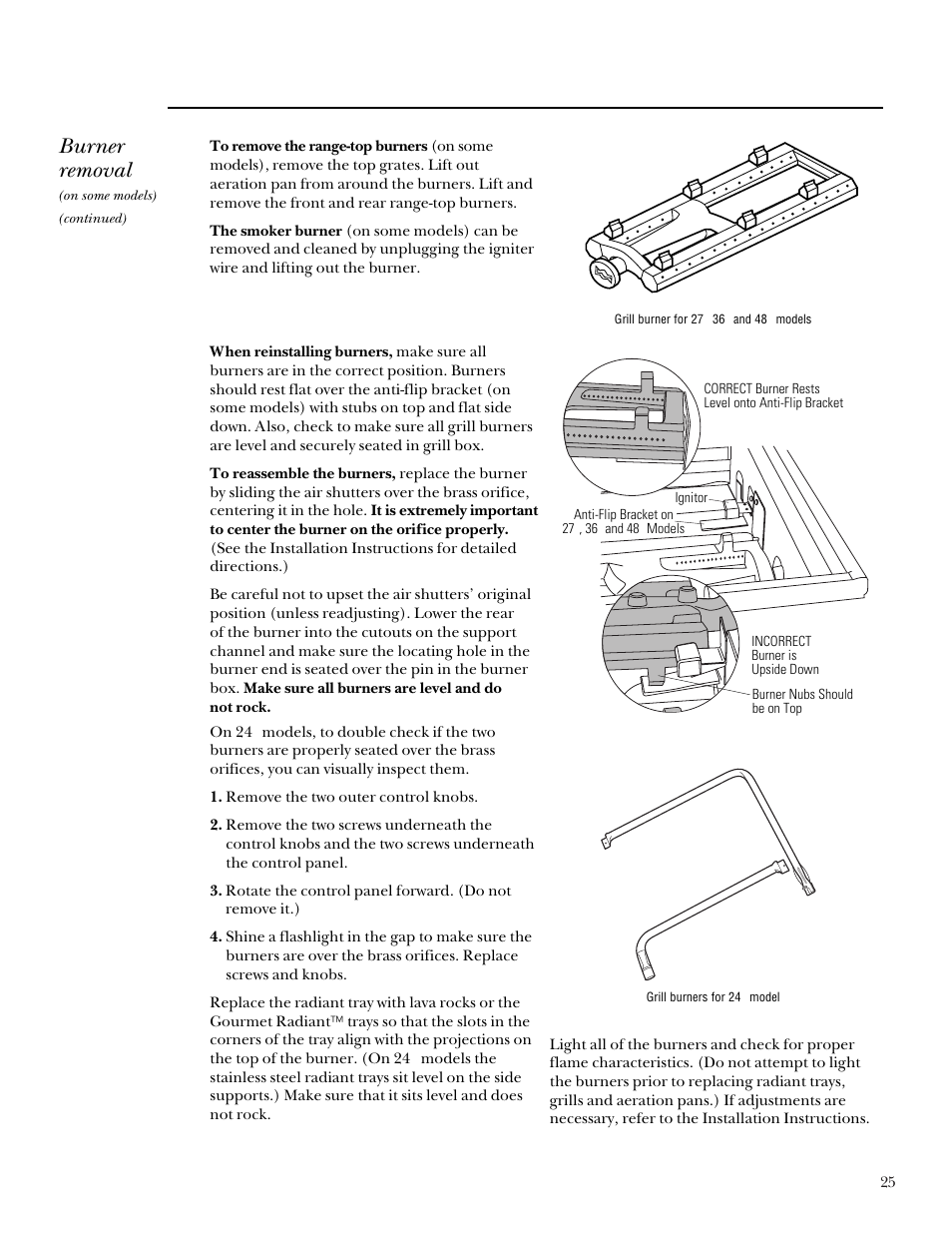 Burner removal | GE Monogram Outdoor Cooking Center 48 User Manual | Page 25 / 32