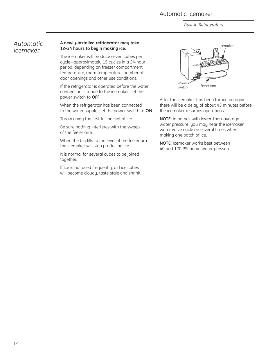 Automatic icemaker | GE Monogram built-in 42 User Manual | Page 12 / 32