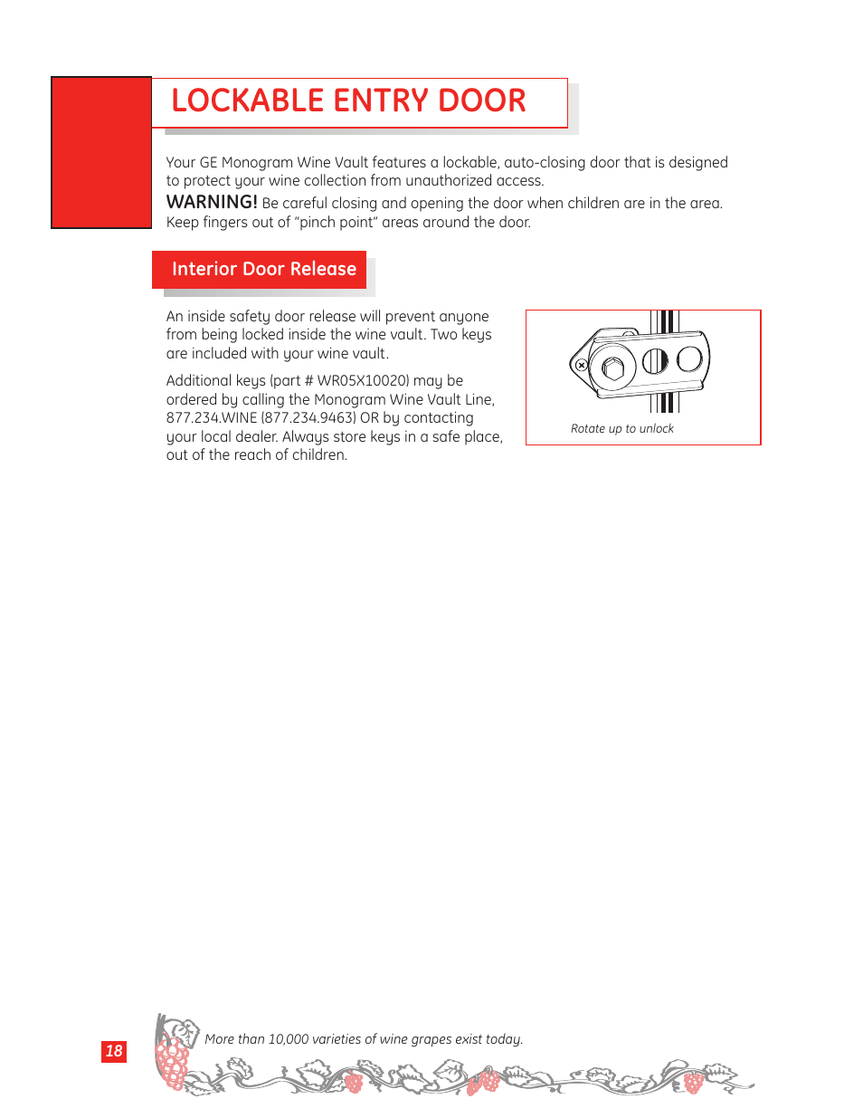 Lockable entry door | GE Monogram Wine Vault User Manual | Page 18 / 40