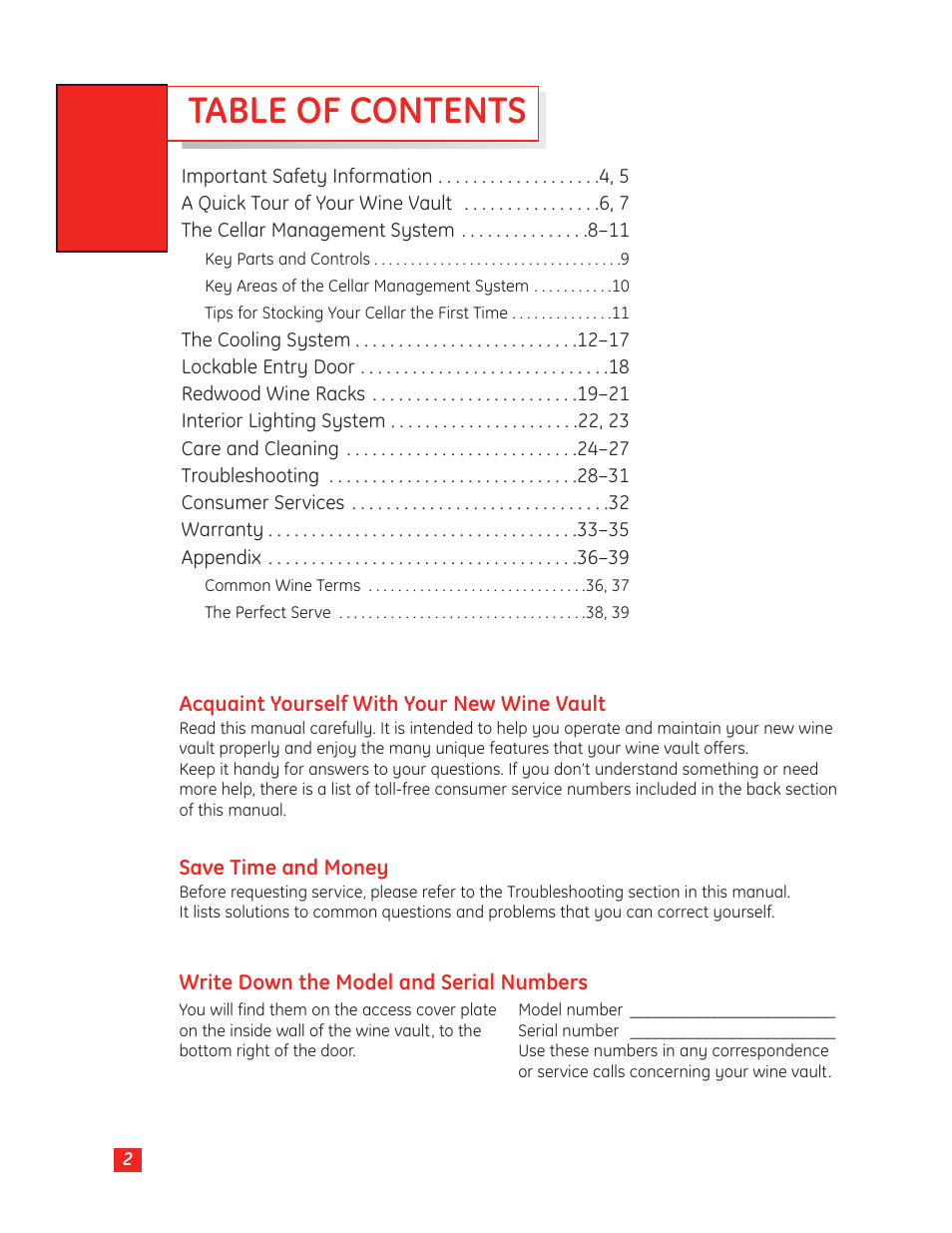 GE Monogram Wine Vault User Manual | Page 2 / 40