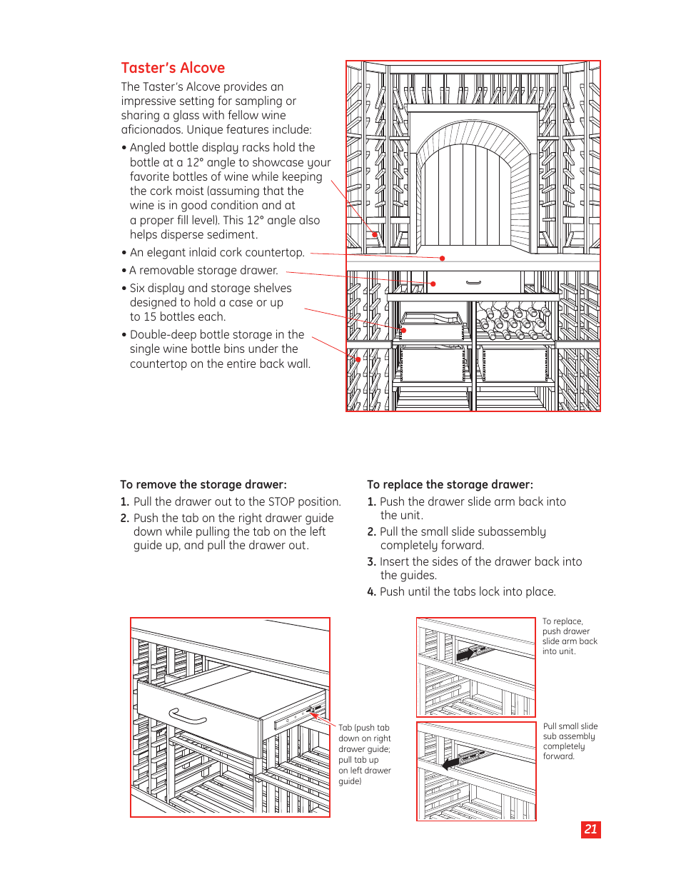 Taster’s alcove | GE Monogram Wine Vault User Manual | Page 21 / 40