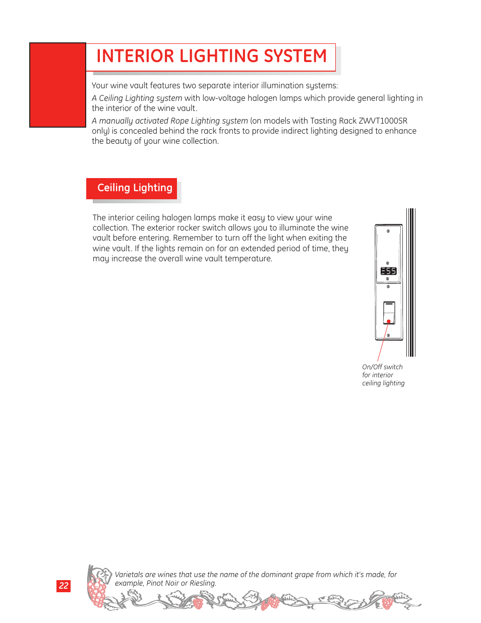 Interior lighting system, Interior lighting system , 23 | GE Monogram Wine Vault User Manual | Page 22 / 40