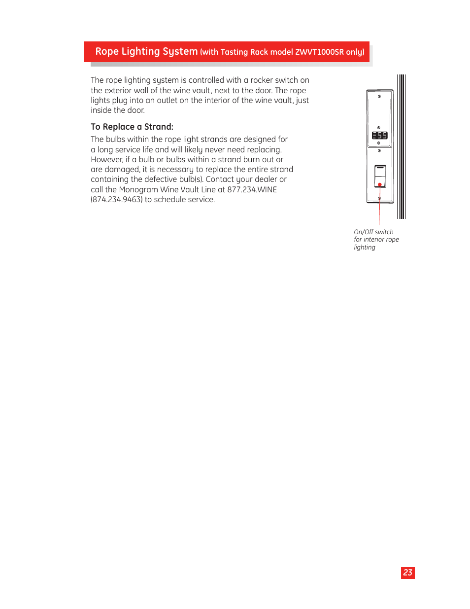 Rope lighting system | GE Monogram Wine Vault User Manual | Page 23 / 40
