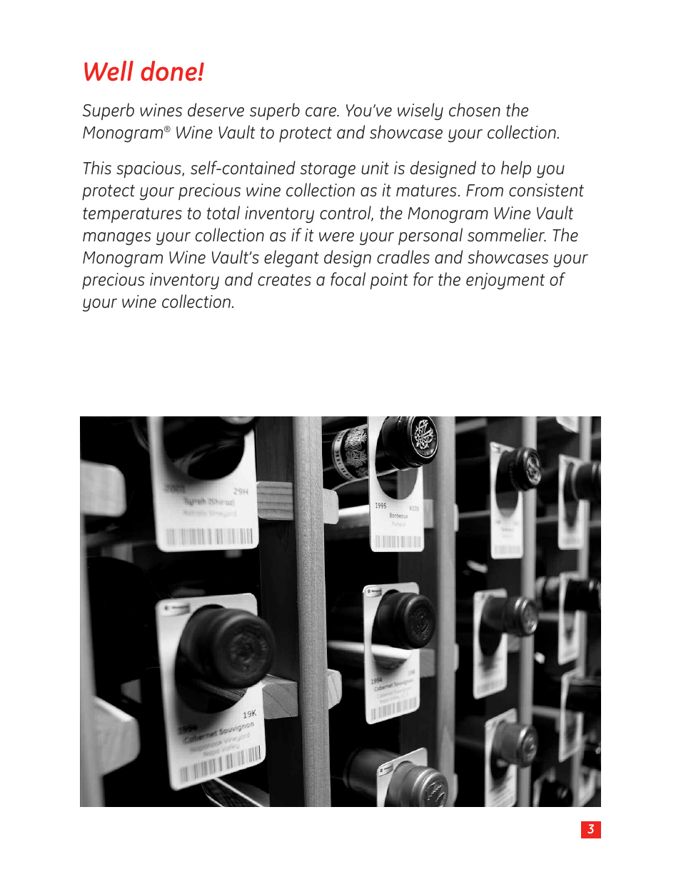 Well done | GE Monogram Wine Vault User Manual | Page 3 / 40
