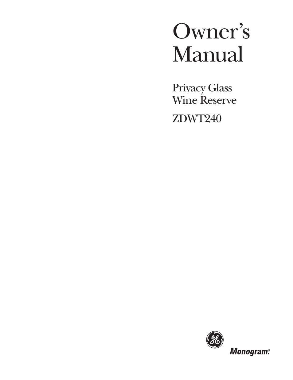 GE Monogram ZDWT240 User Manual | 20 pages