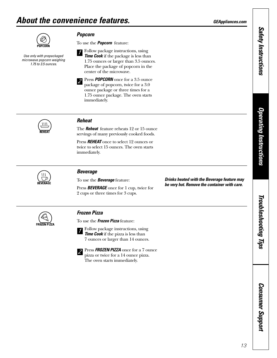 Convenience features, Convenience features –15, About the convenience features | GE Monogram JES1142SJ User Manual | Page 13 / 24