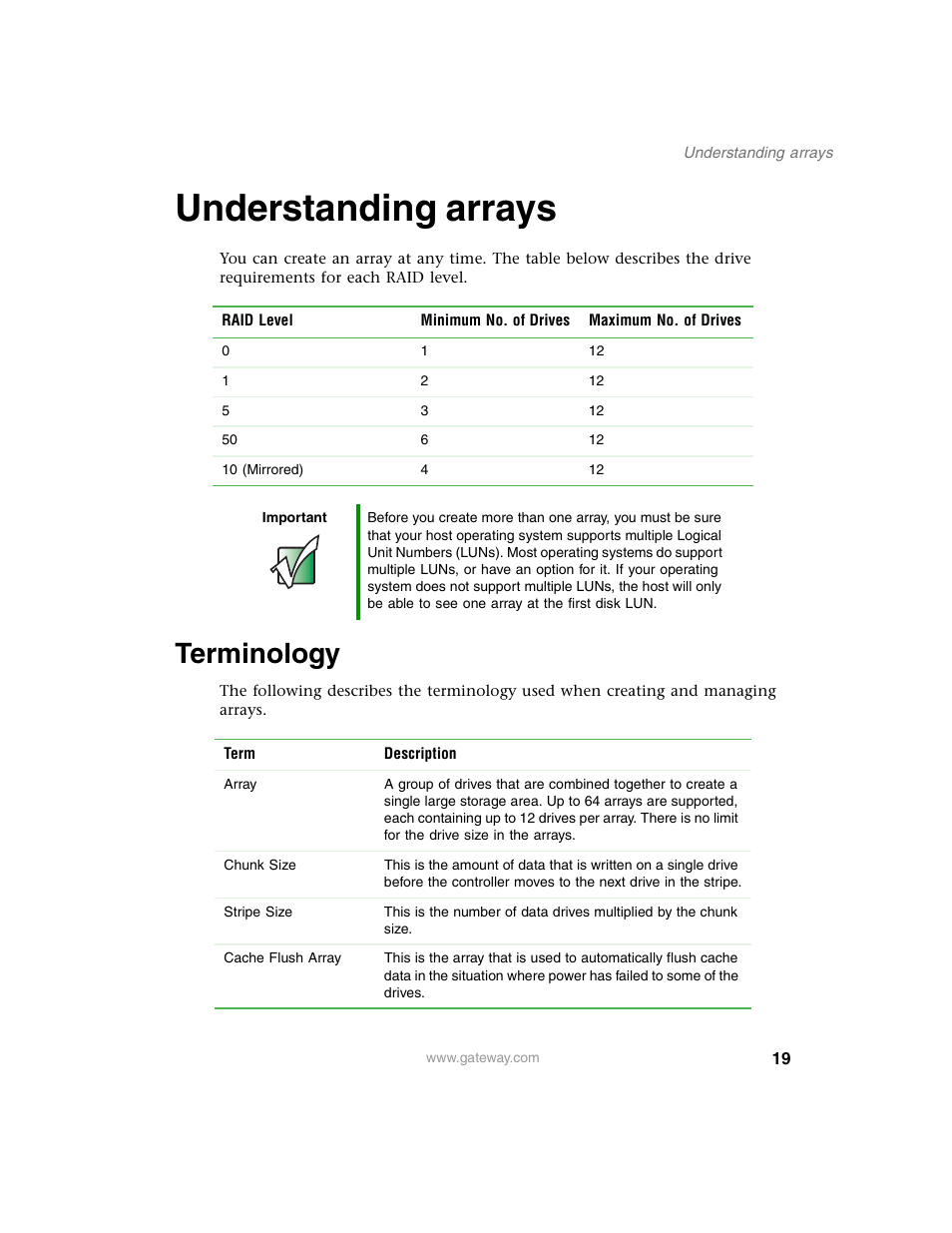 Understanding arrays, Terminology | Gateway 840 VT-100 User Manual | Page 24 / 250