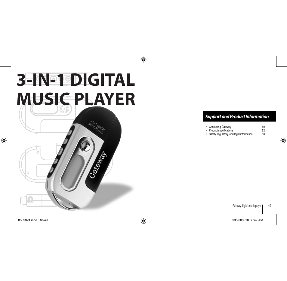 In-1 digital music player, Support and product information | Gateway 3-IN-1 Digital Music Player User Manual | Page 25 / 29