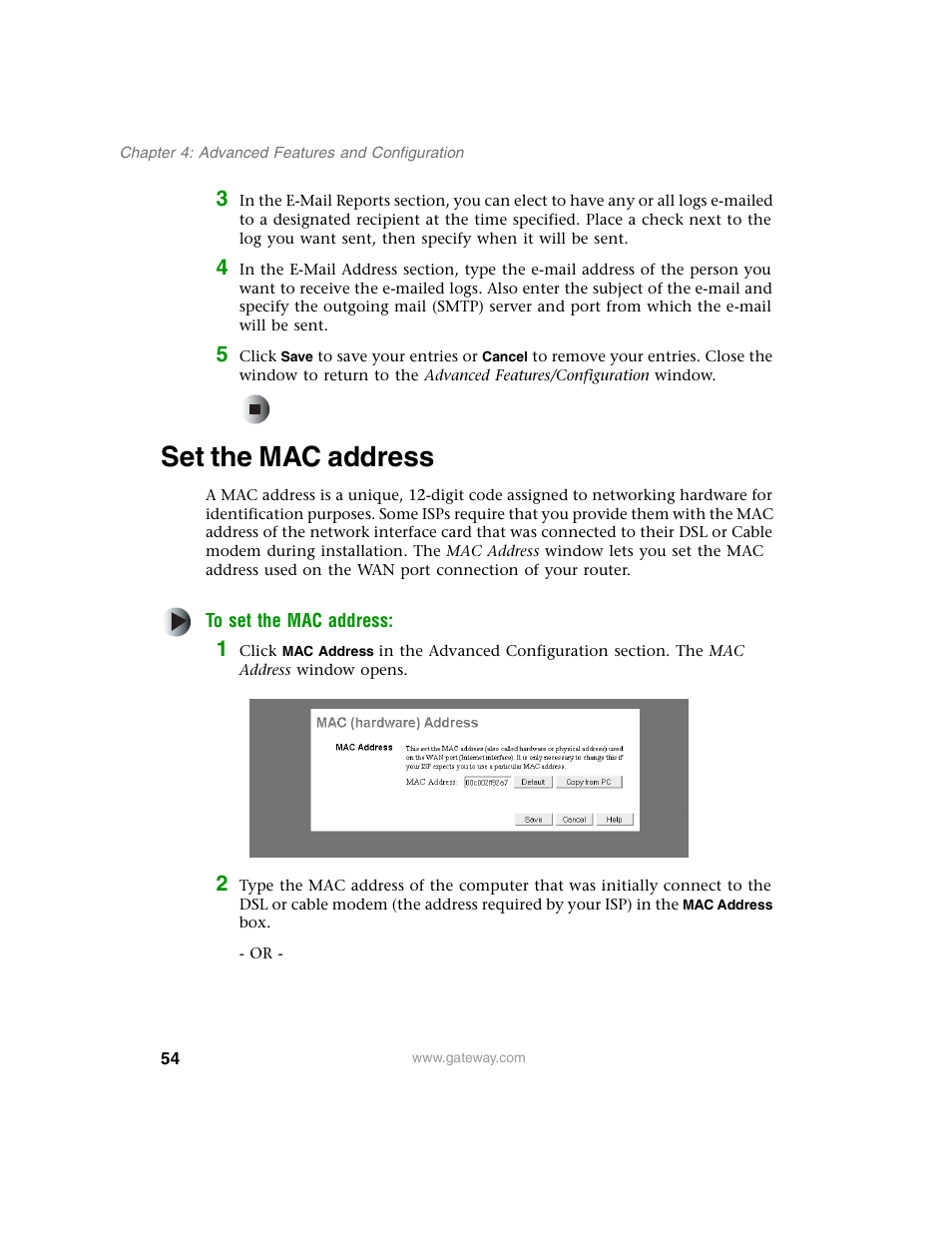 Set the mac address | Gateway WBR-100 User Manual | Page 57 / 90