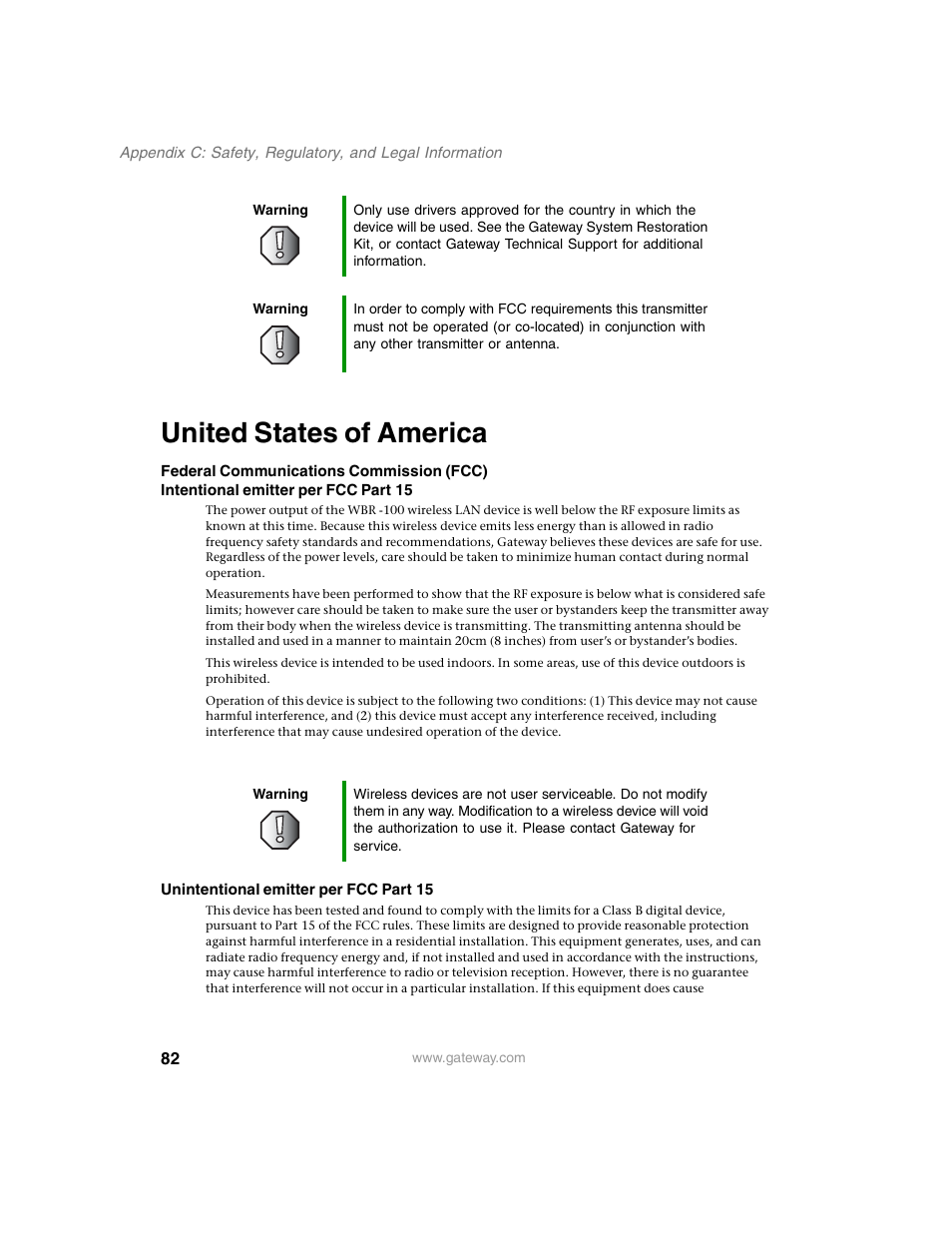 United states of america | Gateway WBR-100 User Manual | Page 85 / 90
