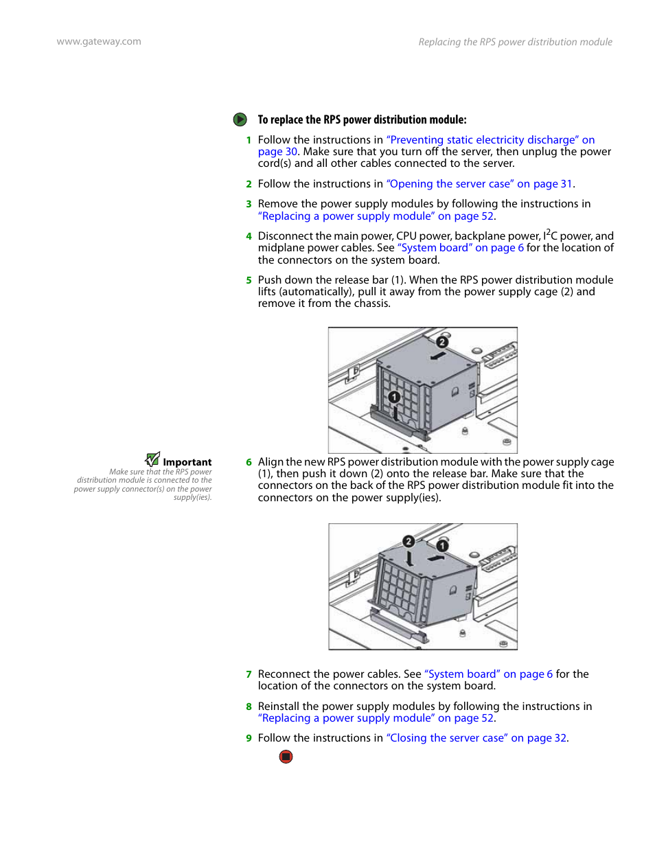 Replacing the rps power distribution module | Gateway E-9525R User Manual | Page 59 / 130