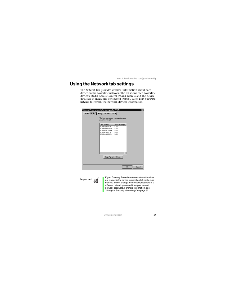 Using the network tab settings | Gateway PLU-300 User Manual | Page 55 / 68