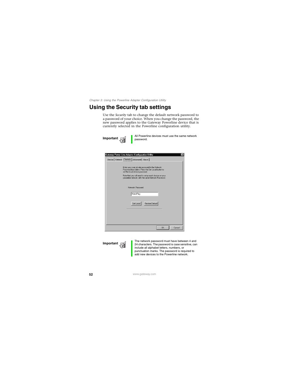 Using the security tab settings | Gateway PLU-300 User Manual | Page 56 / 68