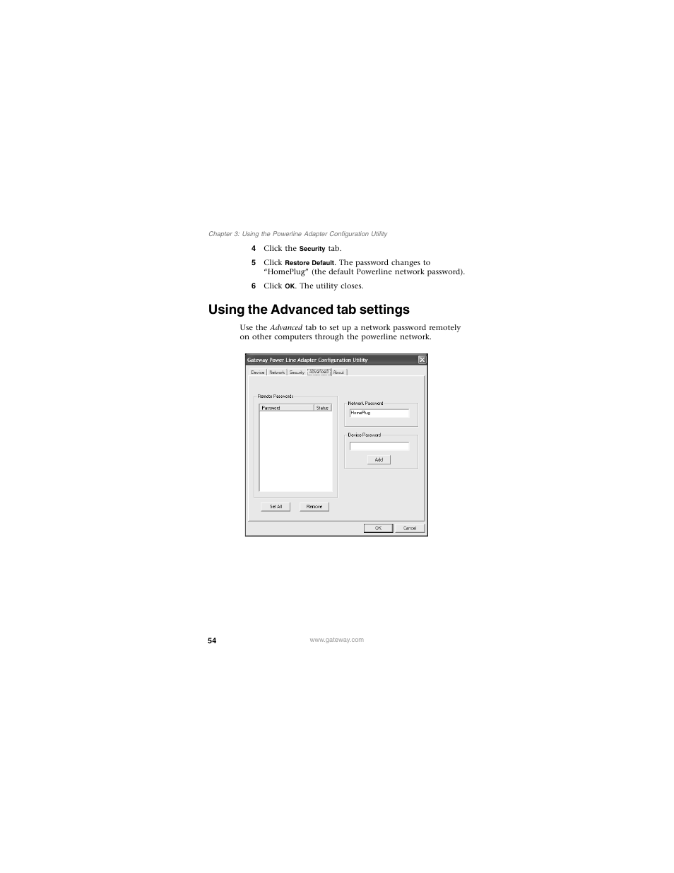 Using the advanced tab settings | Gateway PLU-300 User Manual | Page 58 / 68