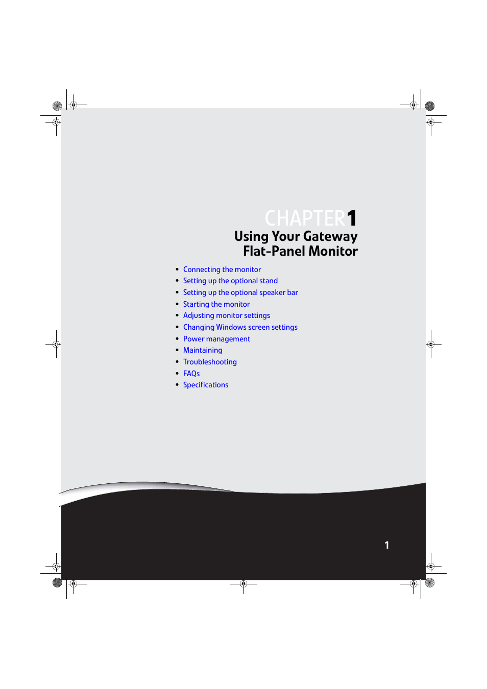 Using your gateway flat-panel monitor, Chapter 1: using your gateway flat-panel monitor, Chapter | Gateway FPD2275W User Manual | Page 5 / 40