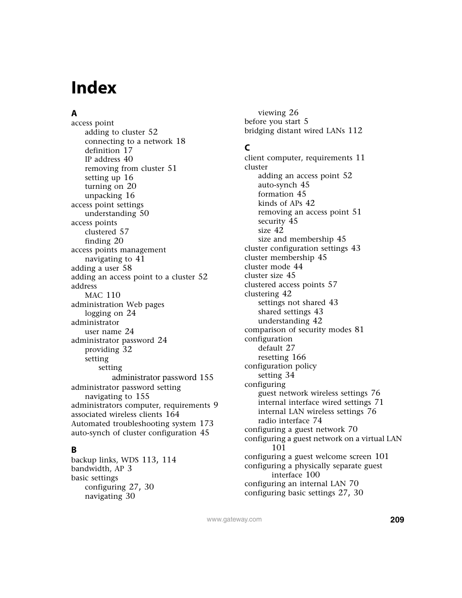 Index | Gateway 7001 Series User Manual | Page 214 / 218