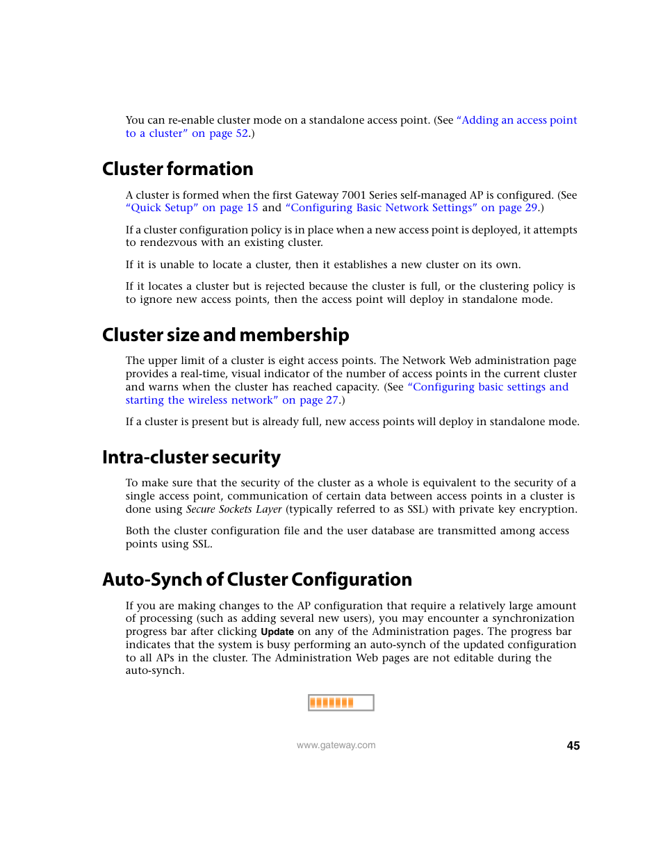 Cluster formation, Cluster size and membership, Intra-cluster security | Auto-synch of cluster configuration | Gateway 7001 Series User Manual | Page 50 / 218
