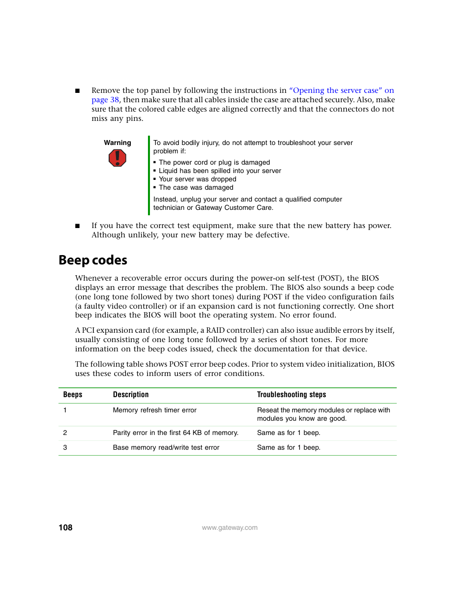 Beep codes | Gateway 9315 User Manual | Page 113 / 168