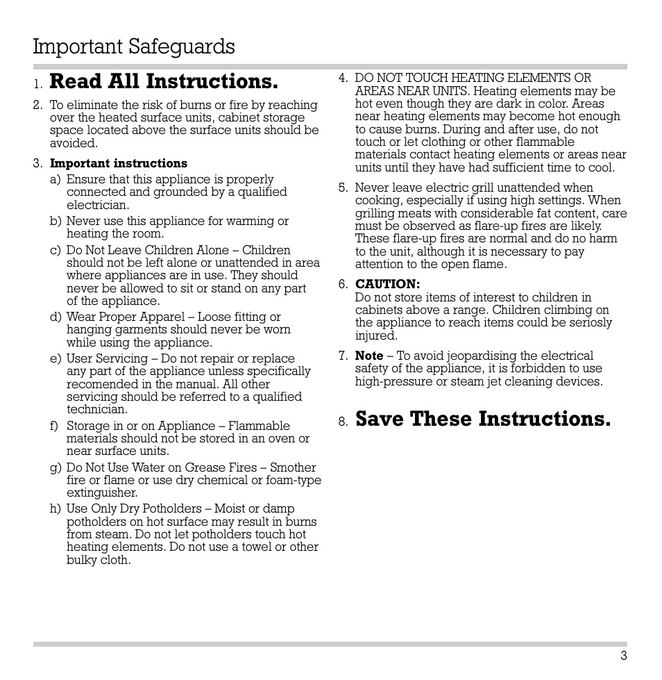 Read all instructions, Save these instructions. important safeguards | Gaggenau VR 421-610 User Manual | Page 5 / 13