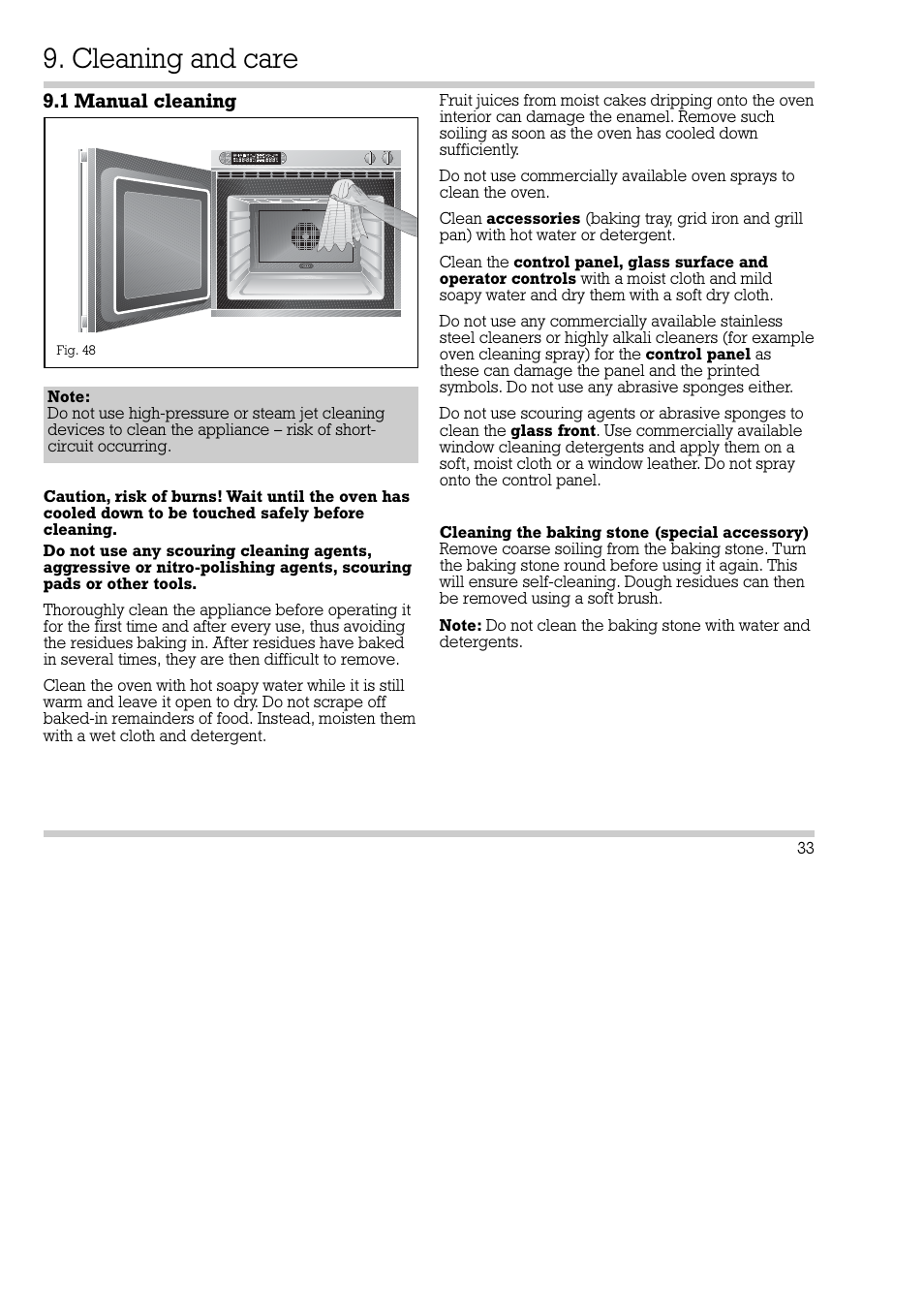 Cleaning and care, 1 manual cleaning | Gaggenau EB 270/271 User Manual | Page 34 / 42