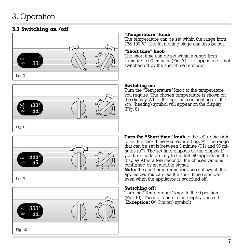 Operation, 1 switching on /off | Gaggenau VF 230 User Manual | Page 8 / 18