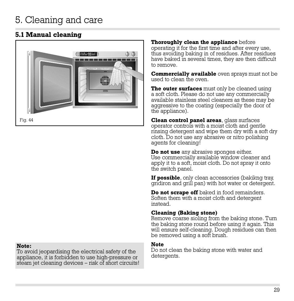 Cleaning and care, 1 manual cleaning | Gaggenau EB 291 User Manual | Page 29 / 39