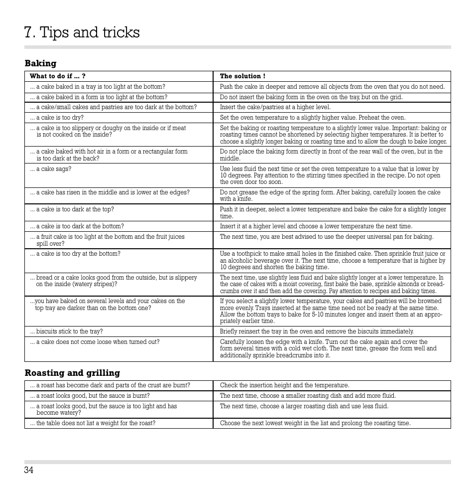Tips and tricks, Baking roasting and grilling | Gaggenau EB 291 User Manual | Page 34 / 39