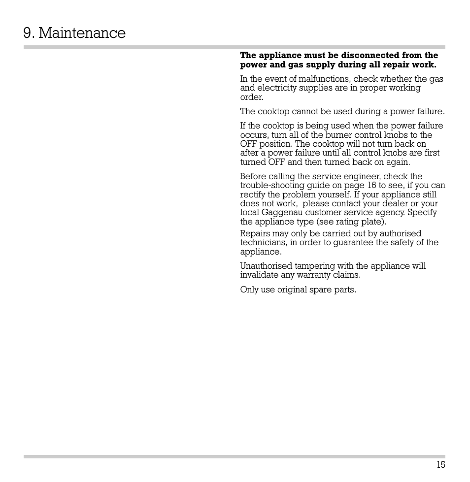 Maintenance | Gaggenau KG 291 User Manual | Page 17 / 33