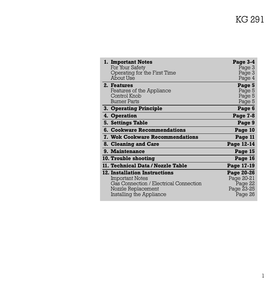 Kg 291 | Gaggenau KG 291 User Manual | Page 3 / 33
