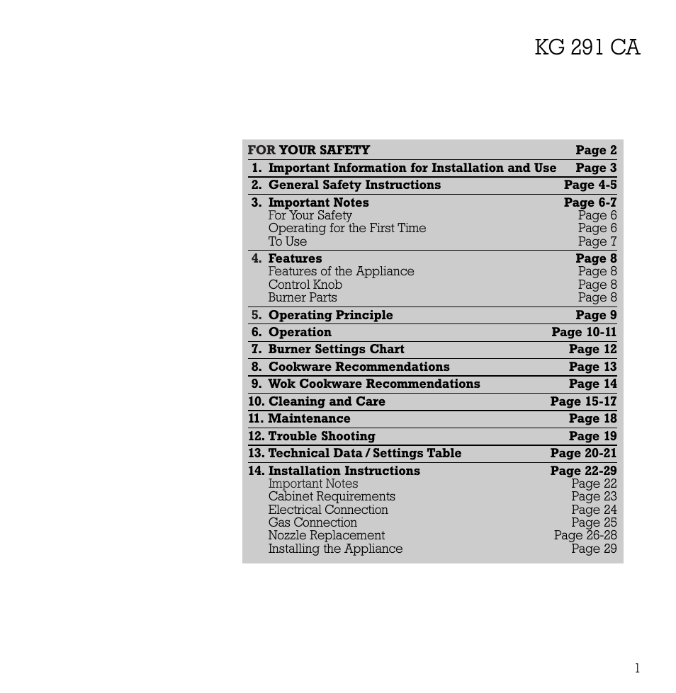 Kg 291 ca | Gaggenau KG 291 CA User Manual | Page 2 / 31