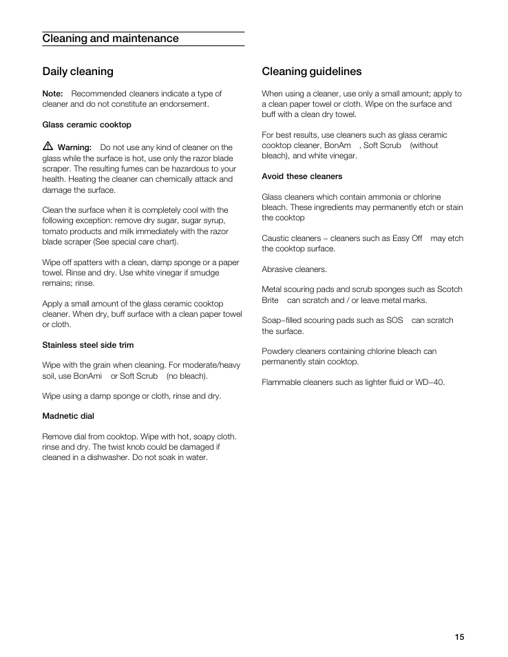 Cleaning and maintenance daily cleaning, Cleaning guidelines | Gaggenau VI 411611 User Manual | Page 15 / 52
