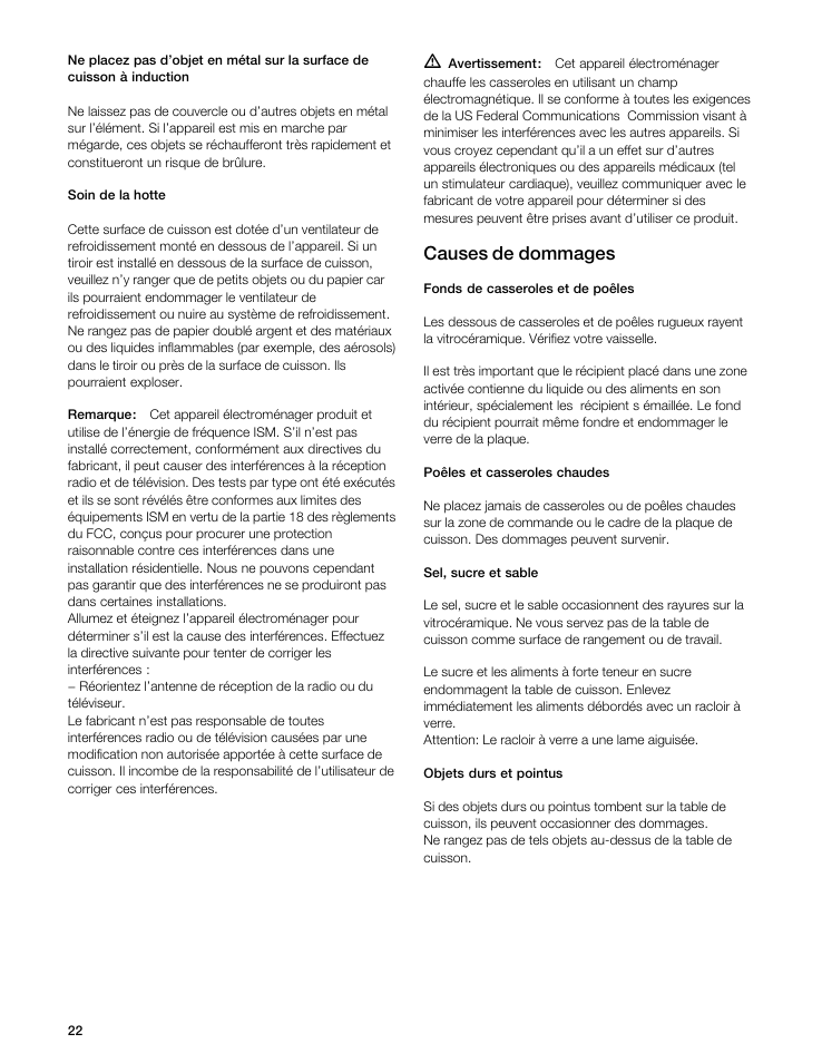 Causes de dommages | Gaggenau VI 411611 User Manual | Page 22 / 52