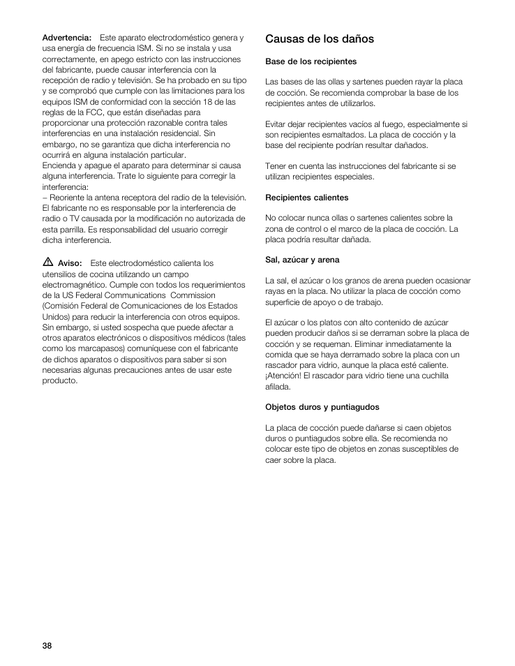 Causas de los daños | Gaggenau VI 411611 User Manual | Page 38 / 52