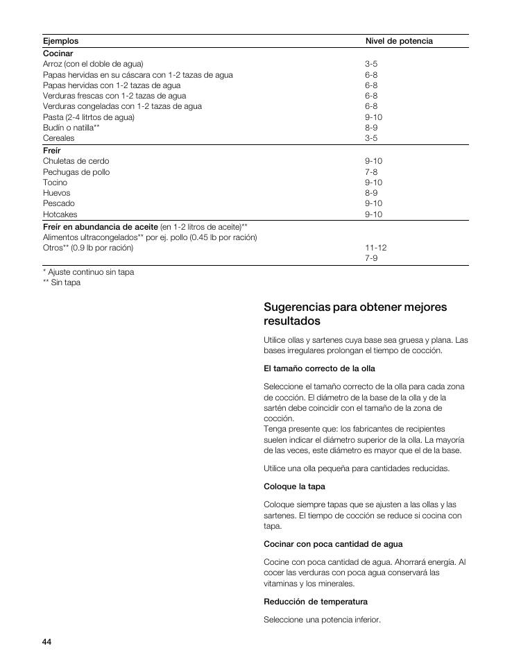 Sugerencias para obtener mejores resultados | Gaggenau VI 411611 User Manual | Page 44 / 52