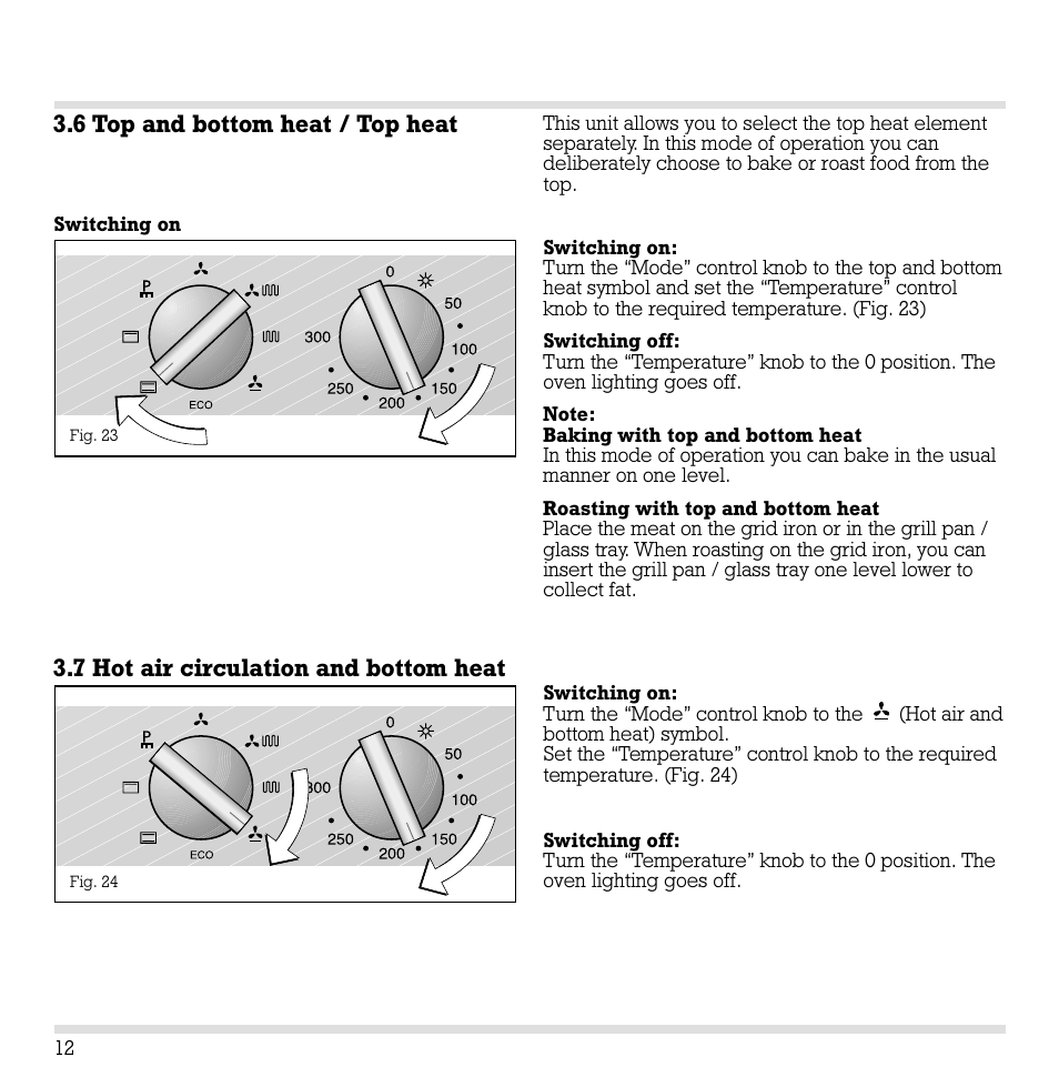 6 top and bottom heat / top heat, 7 hot air circulation and bottom heat | Gaggenau EB 204/205 User Manual | Page 13 / 26