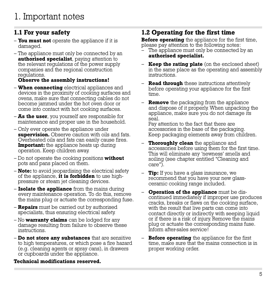 1 for your safety, 2 operating for the first time | Gaggenau CK 260-604 User Manual | Page 6 / 12