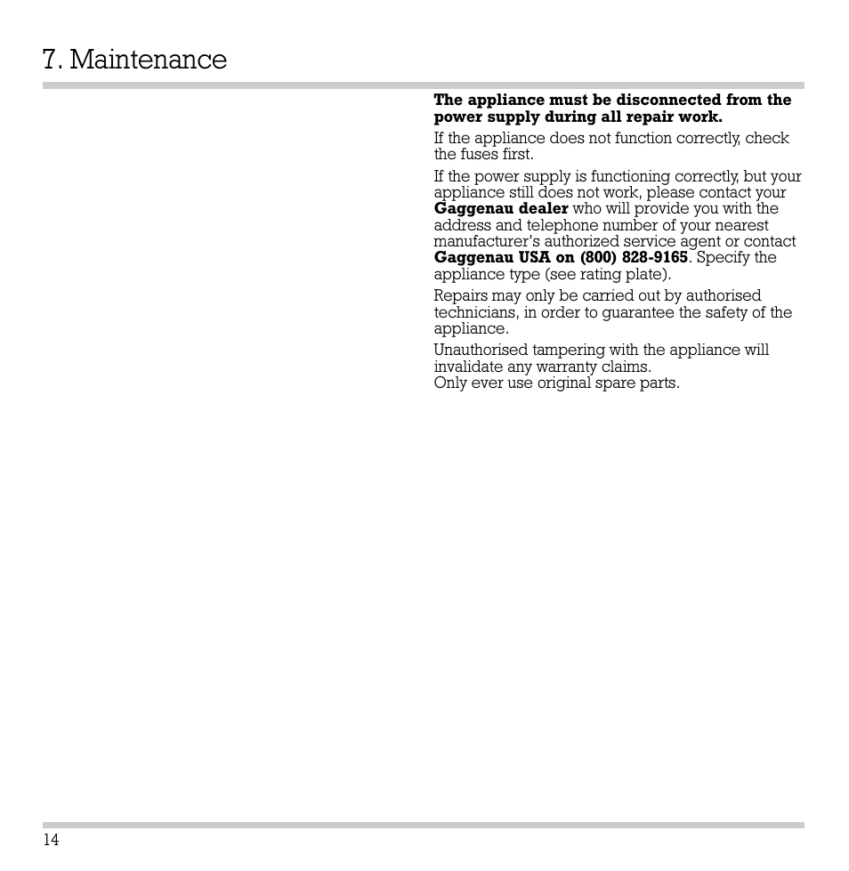 Maintenance | Gaggenau VC 422-610 User Manual | Page 16 / 24