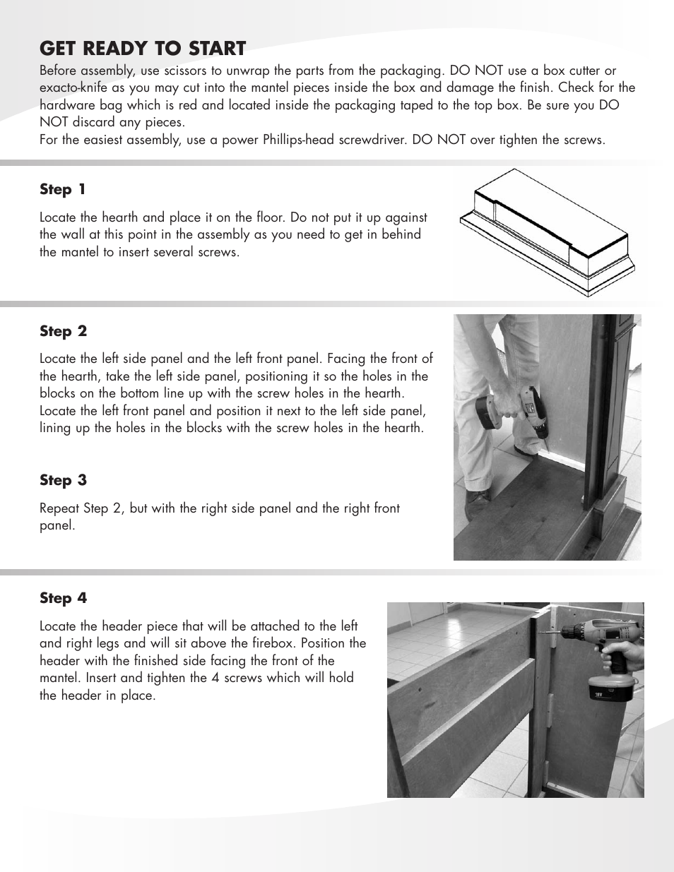 Get ready to start | Greenway Home Products Electric Fireplace Mantel MM281COK User Manual | Page 3 / 7